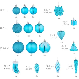 Relaxdays Weihnachtskugeln Set, glitzernde, matte & glänzende Baumkugeln, Stiefel, Herz, Zapfen, Kunststoff, petrol