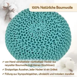 Amagohome Sitzpouf Strickhocker Pouf Ø45 H30cm Bodenkissen Indoor Baumwolle nachhaltig recycelt : mint