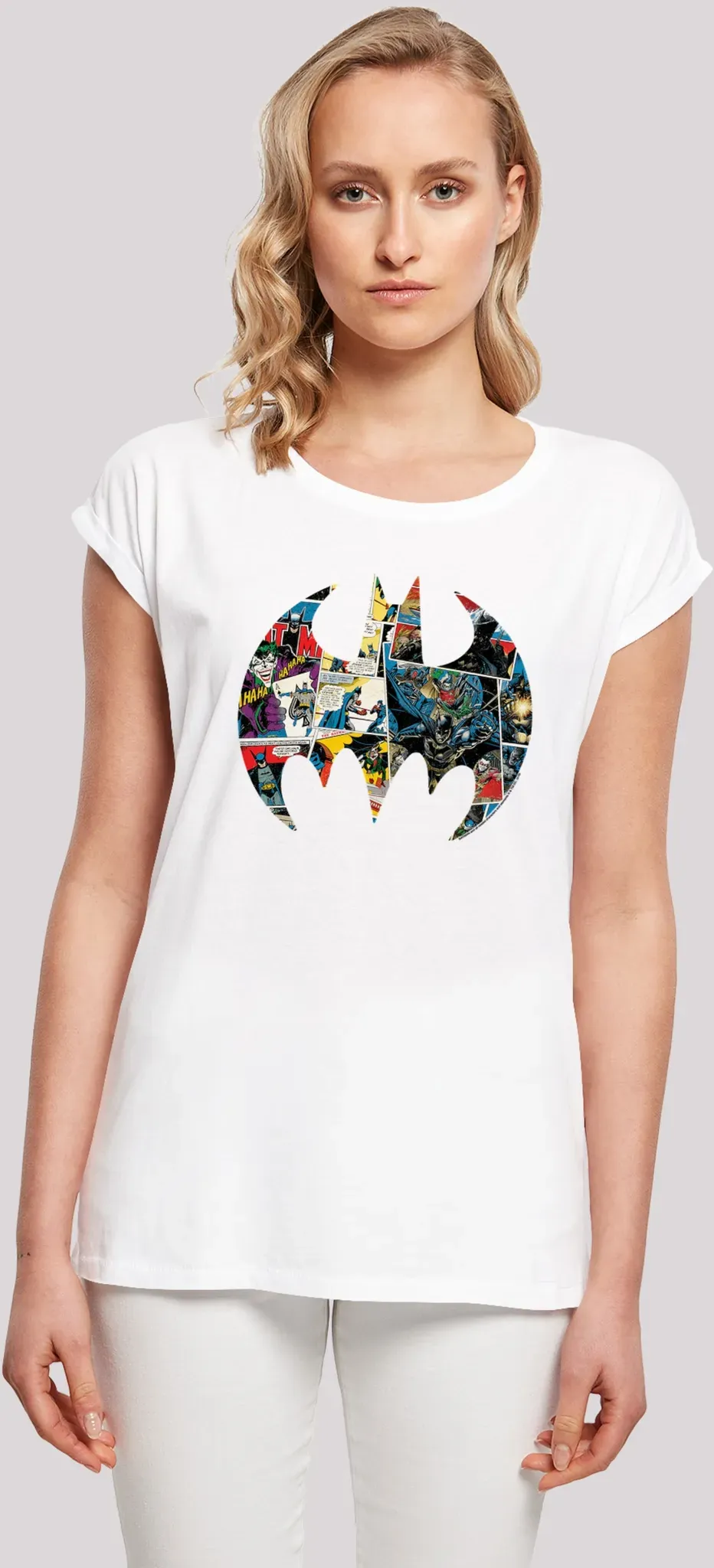 T-Shirt F4NT4STIC "DC Comics Batman Comic Book Logo", Damen, Gr. 3XL, weiß, Obermaterial: 100% Baumwolle, casual, regular fit, Rundhals, Kurzarm ohne Bündchen, Shirts, Print