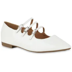 Damen Riemchenballerinas in Weiss Lack