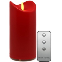Tronje LED Outdoor Kerze - 15cm Stumpenkerze Rot mit Timer u. Fernbedienung - bewegliche Flamme - IP44 UV Hitzebeständig
