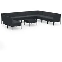 vidaXL 11-tlg. Garten-Lounge-Set mit Auflagen Poly Rattan Schwarz