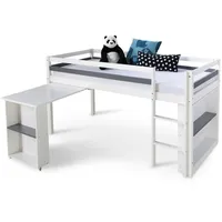Homestyle4u Hochbett 90x200 Weiß Schreibtisch Funktionsbett Jugendbett