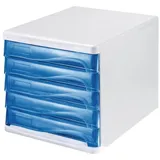 Helit Schubladenbox the wave A4 5-tlg. blau transparent