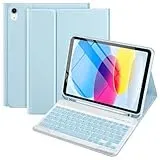 Hülle mit Tastatur für iPad 10 Generation 10,9 Zoll, Deutsch Tastatur Hülle für iPad 2022, Kabellose Folio Keyboard Hülle mit Pencil Halter und Magnetisch Abnehmbarer Tastatur mit QWERTZ Layout