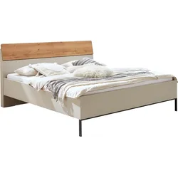 Futonbett WIEMANN "Asti", beige (champagner, dekor, absetzungen in bianco, eiche, nachbildung, champagner, dekor), B:209cm H:103cm L:204cm, Betten, Absetzungen in Bianco-Eiche-Nachbildung, Kufe in Schiefer