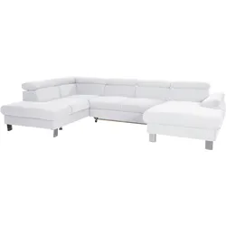 Polstergarnitur COTTA "Komaris", weiß, B:320cm, Sitzmöbel-Sets, Set: bestehend aus Wohnlandschaft und Hocker, Kopfteilverstellung