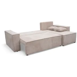 m-punkt Wohnlandschaft Ecksofa COMO Cord mit Bett Sofa Schlafsofa Ottomane rechts links universell - Creme