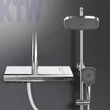 EMKE Duschsystem mit Thermostat Duschset Handbrause mit 3 Strahlstärken, Regendusche Chrom