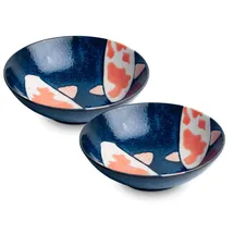 WESTCRAFT Koi-Bowls- ASIATICA | Ramen Bowl Schalen aus Porzellan, versch. Größen | Hochwertige asiatische Schüssel für Reis, Nudeln, Tapas, Udon, Müsli, Suppen - Made in Japan (2er Set Bowl Ø14,5 cm | H4,5 cm)