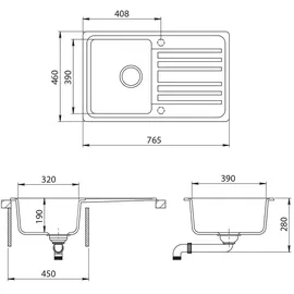 Bergström Keramik Spüle VALENCIA Beschichtet Küche Einbauspüle Spülbecken Weiß