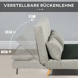 Homcom Schlafsofa, Klappbett mit Bettfunktion, Rückenkissen, Polstersofa mit Verstellbarer Rückenlehne, Samtoptik, 141 x 90 x 81 cm, Grau