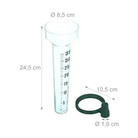 Relaxdays Regenmesser 2er Set, mit Halterung, Niederschlagsmesser Garten, Skala 35 mm/m2, Kunststoff, transparent/grün