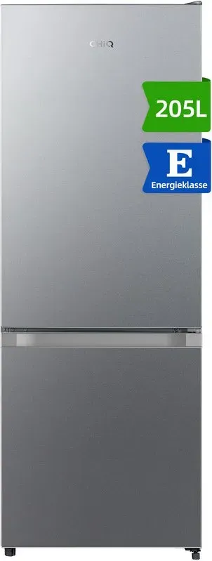 CHiQ JR205LSE 205 L Kühl-Gefrier-Kombination, Silber, Low Frost, 153 L Kühl- und 52 L Gefrierfach, kompakte Breite, wechselbare Tür, verstellbare Füße [Energieklasse E]