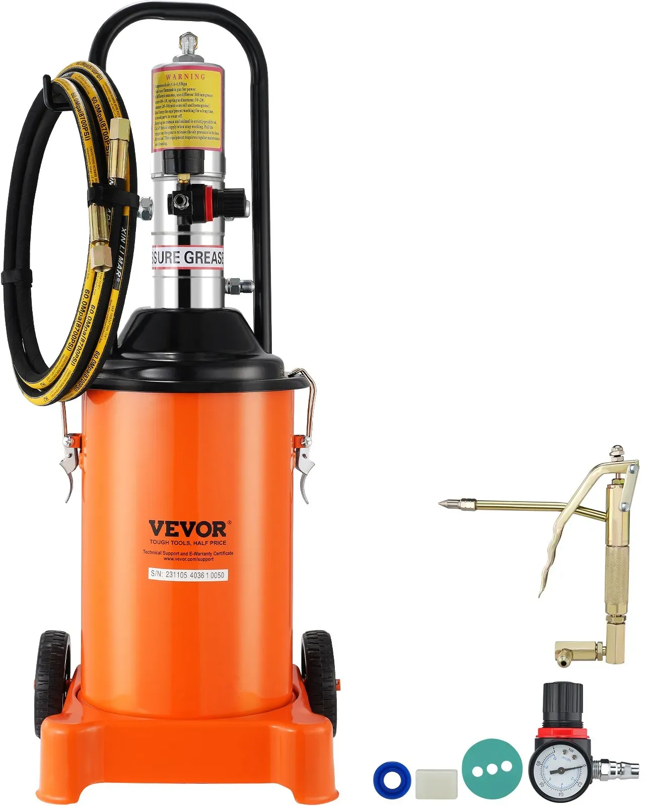 VEVOR Fettpumpe 12L Luftbetriebene Fettpumpe 0,6–0,8 MPa Aluminiumdruckguss-Pumpe -20-100°C Betriebstemperatur, Pneumatische Fettpumpe NPT-Anschluss Schmierfettpumpe Geeignet für 0-3# Fett