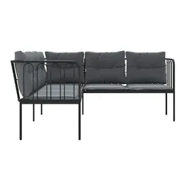 vidaXL Gartensofa in L-Form mit Kissen Schwarz Stahl und Textilene