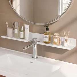 doporro Waschbecken Ablage 60 cm über dem Wasserhahn, Badezimmer Regal ohne Bohren, Waschbecken-wasserhahn-organizer, Spülbecken Organizer & Duschablage, Sandweiß Reglo-17