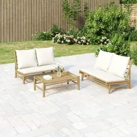 VidaXL 2-tlg. Garten-Lounge-Set mit Cremeweißen Kissen Bambus