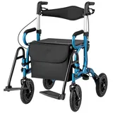 Costway 2in1 Rollator & Rollstuhl faltbar mit Sitz Luftbereifung bis 140 kg blau