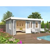 LA-Gartenhaus Baruda 40 mm lichtgrau Gerätehaus Geräteschuppen Holz Flachdach