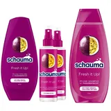 Schauma Sprühpflege Fresh it Up! (2x200 ml) Hitzeschutz für Geschmeidigkeit & Pflege-Shampoo Fresh it Up! Passionsfrucht (400 ml) & Schwarzkopf Pflege-Spülung Fresh it up! (250 ml)