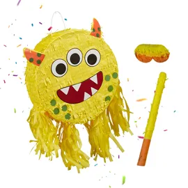 Relaxdays Pinata Monster HxBxT 35 x 34 x 9 cm Gelb