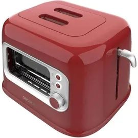 Cecotec Vertikaler Toaster RetroVision Red 700W Leistung, 2 Extra-breite Schlitze, Einzigartiges Anzeige-Design, Bräunungssteuerung, Retro-Design, Staubabdeckung