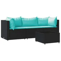 VidaXL 4-tlg. Garten-Lounge-Set mit Kissen Schwarz Poly Rattan