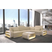 Sofa Eckcouch Ledersofa Couch Leder VERONA L Form Beige Mega Eck Ledercouch LED