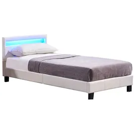 Aileenstore Einzelbett Jugendbett inkl. LED Beleuchtung und Lattenrost 90 x 200 cm Weiss - Weiß