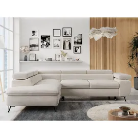 MKS Meble Ecksofa Wohnlandschaft L-Form mit Schlaffunktion und Bettkasten, Schlafsofa mit Bettkasten, Sofa mit Einstellbare Kopfstützen, Peter L... - Beige