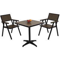 Mendler 2er-Set Gartenstuhl+Gartentisch MCW-J95, Stuhl Tisch, Gastro Outdoor-Beschichtung, Alu Holzoptik schwarz, grau