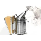 Imkerpfeife Profi Edelsthl-Smoker Bienenraucher Amiskoker im Dadant Style mit Leder blasebalg Smoker Bienen (Groß 4x7 Zoll)