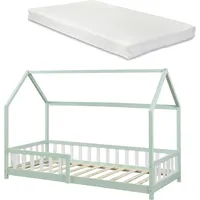 [en.casa] Hausbett Hesel mit Matratze Rausfallschutz 90x200cm Mintgrün