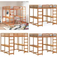 Hochbett mit Schreibtisch & Leiter Braun 180x200 cm Kiefernholz - Holzbett - Hochbett - Jugendzimmer - Kinderzimmer - Studentenwohnheim - Home &