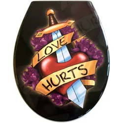 WC-Sitz ADOB "Love Hurts", bunt (schwarz, bunt), B:37cm H:5cm L:44cm, Duroplast, Edelstahl, WC-Sitze, Absenkautomatik, zur Reinigung abnehmbar