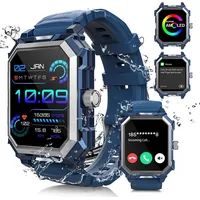 Smartwatch mit Telefonfunktion IP69 wasserdichte Titan Fitnessuhr Herzfrequenz Blutdruck - Blau