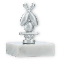 Pokal Metallfigur Kegel gekreuzt silbermetallic auf weißem Marmorsockel 9,8cm