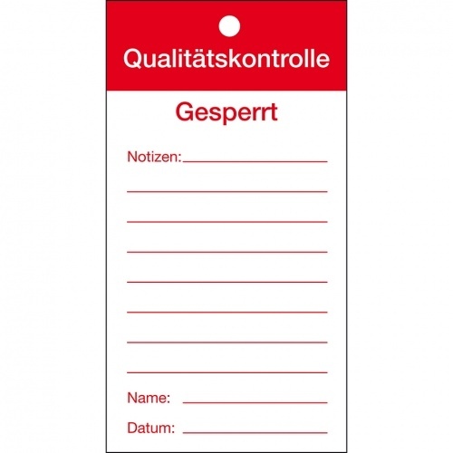 Qualitätsanhänger Qualitätskontrolle-Gesperrt, Karton, 80x150mm, 50/VE