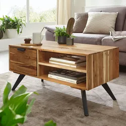 Kadima Design Massiver Couchtisch aus Holz und Metall, Trendiges Design, Viel Stauraum, Stabile Standbeine. 95x45x45 cm