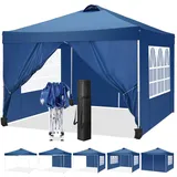 LUCKZON Pavillon 3x3m, mit Belüftung, wasserdicht, UV-Schutz 50+, Höhenverstellbar, mit 4 Seitenteilen, Mesh-Fenster gegen Insekten wasserdicht und UV 50+ blau