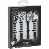 Packung mit 4 Kugelschreibern zum Albtraum vor Weihnachten, mit mehreren Designs in Weiß, Grün, Violett und Schwarz, aus Kunststoff und Gummi, Originalprodukt, entworfen in Spanien