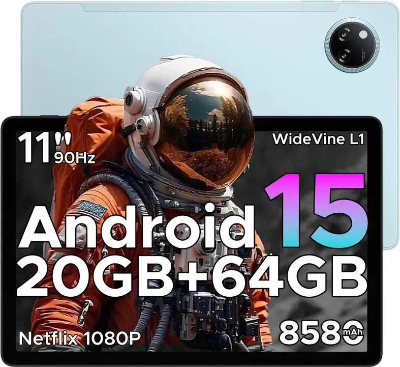 DOOGEE TAB A9+ neueste 2025er Android 16-Tablet, 11 Zoll Tablet mit Gemini-KI, 8580 mAh, T7200 Octa-Core, 20 GB + 64 GB RAM (LPDDR4X), 13 MP + 5 MP, Widevine L1, Face ID, BT 5.0, 5G WiFi, GPS, FM, OTG, Blau