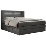 MKS Boxspringbett GOLD-5 KING LED 160/200 Dunkelgrau Kunstleder - H3,