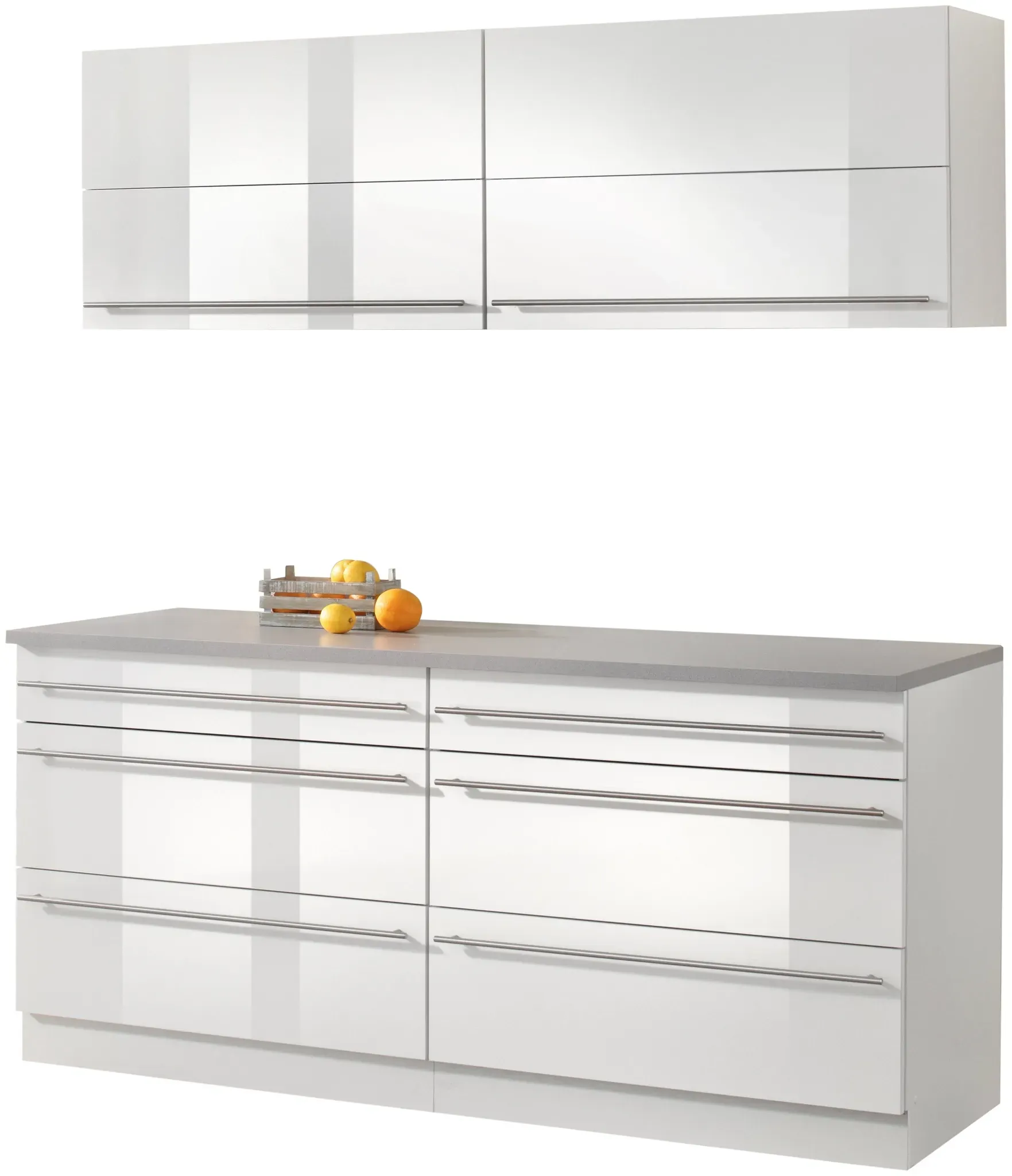 Küche WIHO KÜCHEN "Chicago", weiß (küche: weiß, korpus: weiß matt, arbeitsplatte: canvas grau), B/H/T: 180cm, Komplettküchen-Sets, ohne E-Geräte, Gesamtbreite 180 cm