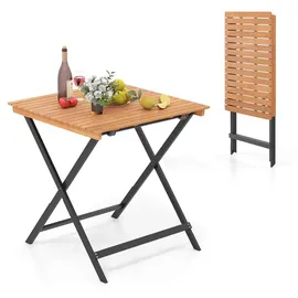 Fantask Gartentisch Klappbar Ø 70 x 73 cm Naturbelassen/Schwarz