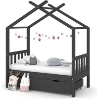 vidaXL Kinderbett mit Schublade Dunkelgrau Massivholz Kiefer 70x140 cm