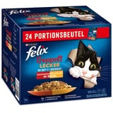 Felix So gut wie es aussieht Doppelt Lecker Katzenfutter nass in Gelee, Sorten-Mix, 4er Pack (4 x 24 Beutel à 85g)