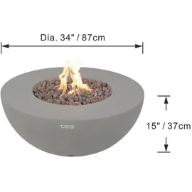 ELEMENTI Gasfeuerstelle "Roca" in Beton-optik, Grau, Stein, 87x37x87 cm (L x B x H)
