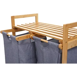 Mendler Wäschesammler HWC-B83, Laundry Wäschesortierer Wäschekorb Wäschebehälter, Bambus 2 Fächer 74x64x33cm 70l ~ dunkelgrau
